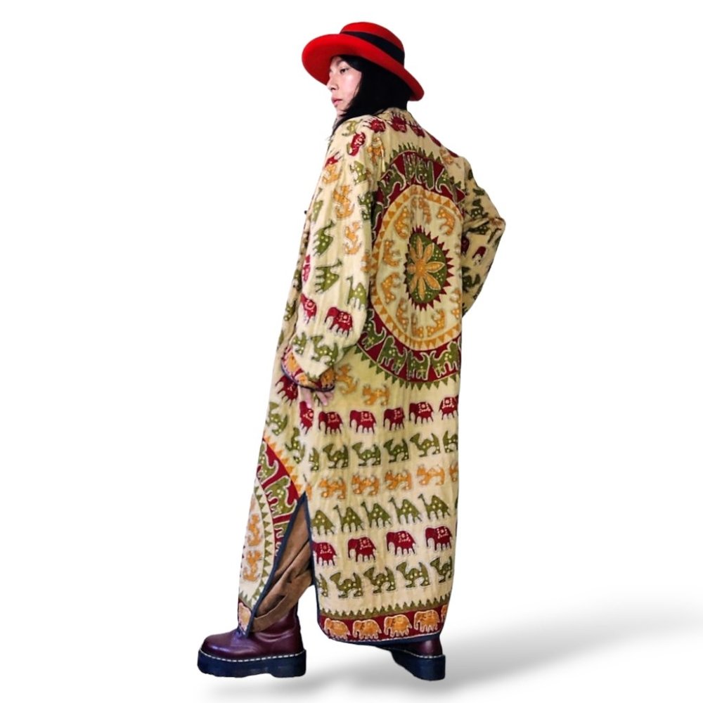 Sold-vintage boho batik long-line patchwork quilted coat - Picture 1 of 9